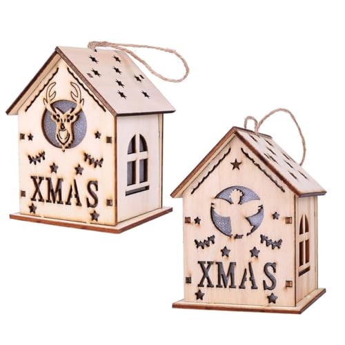 EXCEART 2Stücke Leuchtende Holzhaus Anhänger Für Weihnachten Dekorative Hängedekoration Für Kinderzimmer Und Weihnachtsfeier Holzfarbe Entzückende DIY Requisiten von EXCEART