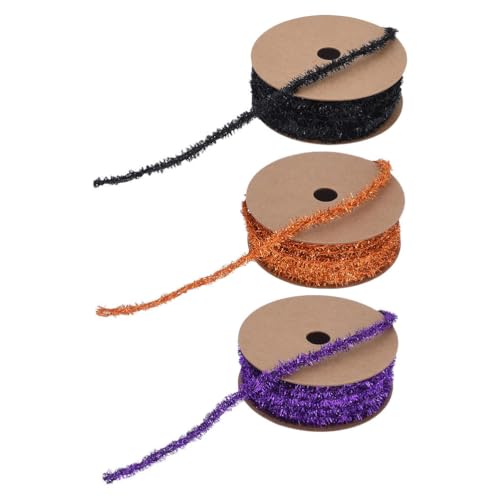 EXCEART 3 Rollen Halloween-glitzer-lametta-girlande, 9,1 M Metallisches Band, Luftschlangen – Schwarz-orange-violette Feiertagsparty-dekoration, Bastelgirlande für Drinnen Und Draußen von EXCEART