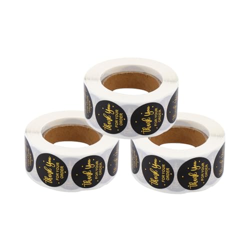 EXCEART 3 Rollen Schwarze Heißprägeaufkleber Bonbontüten Etikettenaufkleber Wachssiegelaufkleber Goldene Klebeetiketten Weihnachtsaufkleber Siegelaufkleber Für Geschenkpartys von EXCEART