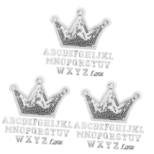 EXCEART 3 Sätze Banner Innen Bügeleisen Aufnäher Für Kleidungsapplikationen Doppelt Gestickte Aufkleber Reparatur Patch Kursiv Silber Brief Flecken Rad Zit Pailletten Silver 28 Stück * 3 von EXCEART