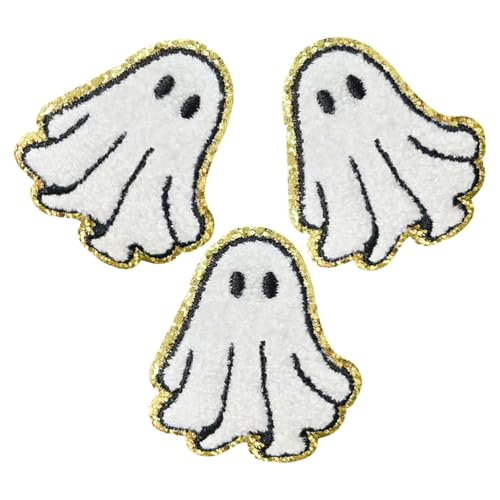EXCEART 3 Stück Bestickte Bügelflicken mit Geistermotiv, Applikation, Diy-bastelflicken zum Nähen für Kleidung, Taschen, Hüte, Halloween-dekoration von EXCEART