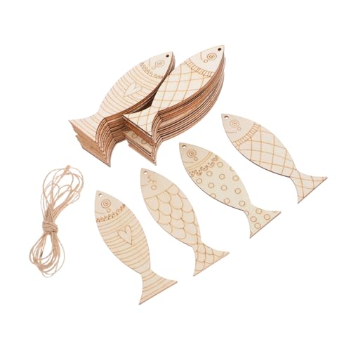 EXCEART 36 Stück Unlackierte Fischförmige Hängedekorationen mit Löchern und Hanfseilen für Diy Projekte Hochzeiten Geburtstagsfeiern und Deko von EXCEART