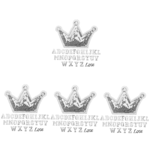 EXCEART 4 Sätze Banner Aufnäher Für Kleidungsapplikationen Brief Planke Reparatur Gestickte Aufkleber Patch Zit Kursiv Strasssteine ​​nähen Bügeleisen Silber Pailletten Silver 28 Stück * 4 von EXCEART