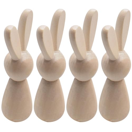 EXCEART 4 Stücke Ostern Holzfiguren zum Bemalen Basteln Osterhasen Deko Figuren Holz Weihnachtsfiguren Osterdeko Hase Figur Dekofigur Holzhase Spielfiguren Kaninchen Kinder DIY Tischdeko von EXCEART