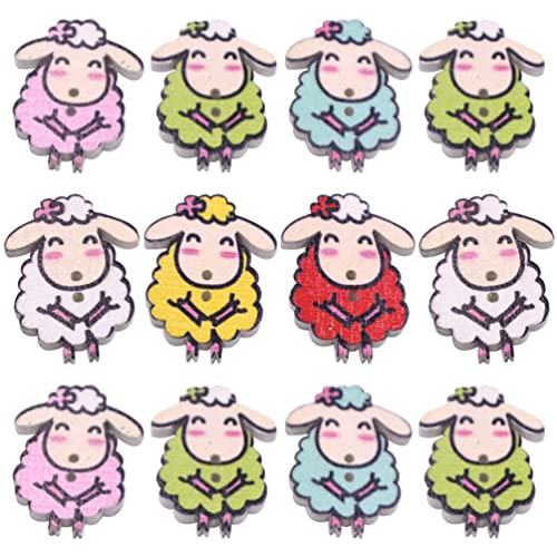 EXCEART 50 Stück Cartoon-Schaf-Knöpfe Mehrfarbige Schafe In Form Von 2 Löchern Holzdruck Nähknöpfe Zum Nähen Basteln Heimwerken Dekoration von EXCEART