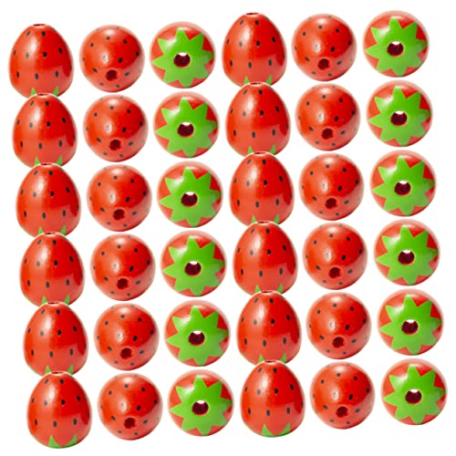 EXCEART 50 Stück Erdbeer-holzperlen Große Holzperlen Weihnachtsperlen Aus Holz Fruchtperlen Erdbeer-anhänger Perlen Zur Schmuckherstellung Kleine Perlen Bulk-perlen Material Obst Lotusbaum von EXCEART