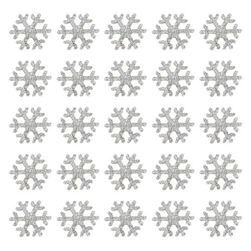 EXCEART 50 Stück Schneeflocken-Aufnäher, Schneeflocken-Applikationen, zum Aufbügeln, Kleidung, Patches für Kunsthandwerk, DIY, Stirnband, Haarnadel, Ohrring, Jeans, Jacken, Kleidung, Taschen, Silber von EXCEART