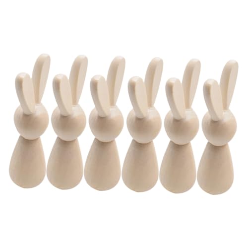 EXCEART 6 Stück Kaninchen aus Holz ostern DIY handwerk Ostern Holztisch Ornament Ostern-DIY-Dekoration Ostern-Miniaturskulptur Osterdeko Anhänger Ostern DIY Basteldekoration Beige von EXCEART