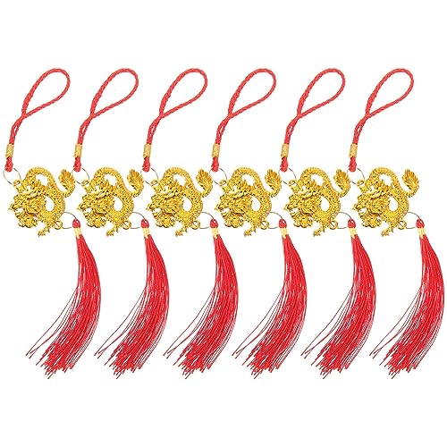 EXCEART 6 Stück Neujahr Frühlingsfest Anhänger Chinesische Knoten Quaste mit Drachen Figur 2024 Jahr des Drachens Tierkreiszeichen Anhänger für Bonsai Baumschmuck Haustür Deko von EXCEART