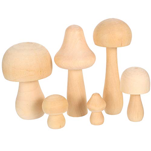 EXCEART 6Pcs Holz Pilz SetNatürliche Unfinished Pilze Verschiedene Größen Plain Unlackiert Holz Pilz Figuren für Kunst Und Handwerk Projekte von EXCEART