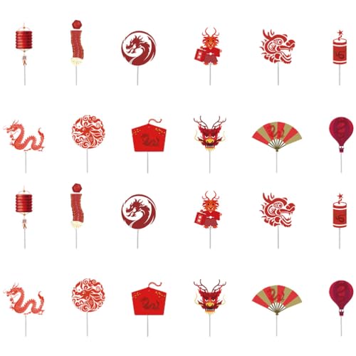 EXCEART Chinesisches Neujahrs-Cupcake-Topper – 24 Stück Drachen-Kuchenaufsatz Jahr Des Drachen-Kuchenaufsatz Kuchendekoration Vorspeisen Frühlingsfest-Partyzubehör von EXCEART