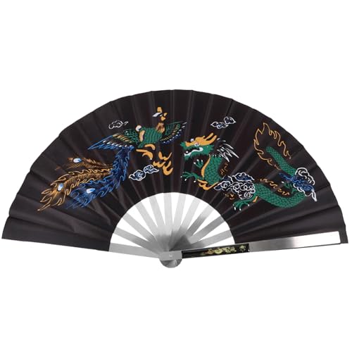 EXCEART Faltbarer Performance-Fächer, chinesischer Fächer im Vintage-Stil aus Seide, Zubehör für Tanz und Kung-Fu, Design von Drache und Phoenix, schwarze Farbe EXCEART Faltbarer Performance-Fächer, chinesischer Fächer im Vintage-Stil aus Seide, Zubehör für Tanz und Kung-Fu, Design von Drache und Phoenix, schwarze Farbe von EXCEART