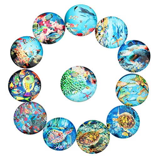 EXCEART Glas-Cabochons, 25 mm, Mosaik, bedruckt, Ozean-Tier-Muster, rund, flache Rückseite, für Foto-Ketten, Schmuckherstellung, 20 Stück von EXCEART