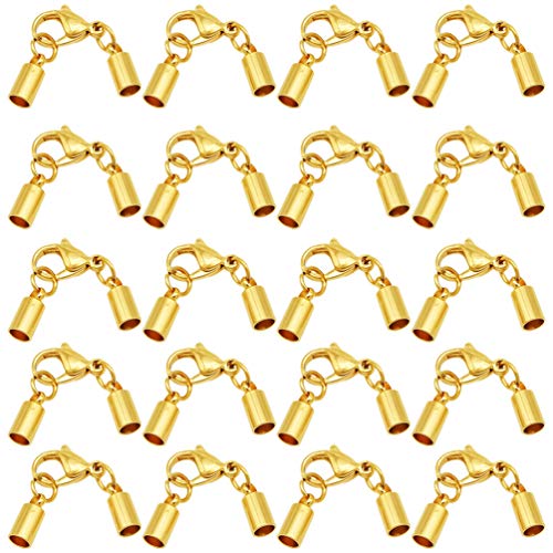EXCEART "Lederband 1,6mm 20 Stücke Karabinerverschluss Schmuck Schnur Endkappen -Verschluss für Schmuckherstellung Halsketten Ketten Lederband Armband DIY Loch 1,6mm Golden von EXCEART