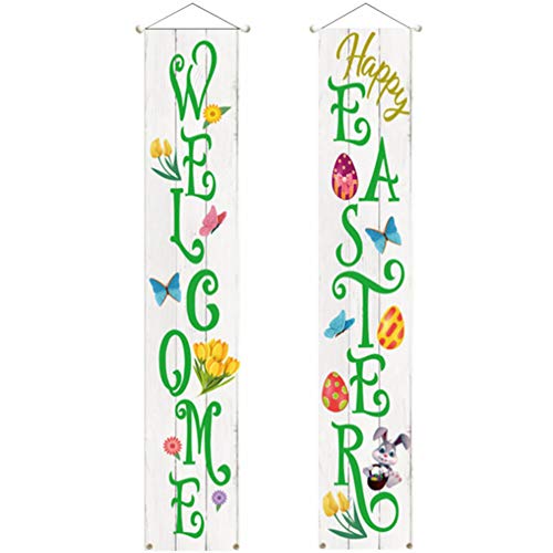 EXCEART Ostern Dekoration Couplet Banner Porch Zeichen- Willkommen Ostern Hängende Haustür Couplet Outdoor Indoor Ostern Party Ornament von EXCEART