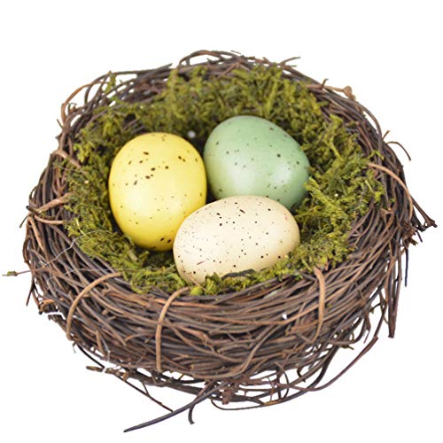 Rattan Ostern Vogelnest Deko Handgemachte Vögelnest mit 3 Eiern Natürlicher Und Dekorativer Ostern Birdnest für Garten Yard Home Ostern Deko von EXCEART