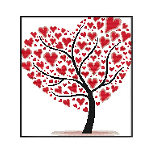 EXCEART Stickerei-Starter-Set mit Muster und Anleitung (evtl. nicht in deutscher Sprache), Liebesbaum von rotem Herz, geprägtes Kreuzstich-Set für Anfänger, akkurat, vorgedruckter Kreuzstich von EXCEART
