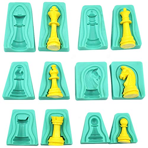 Excelart 12-teiliges Schachspiel-Form für Fondant, Schach, 3D-Form, Schachform, Silikonform, Epoxidharz, Form für Basteln, Kuchen, Schokolade, Bonbons, Wachsmalstift von EXCEART