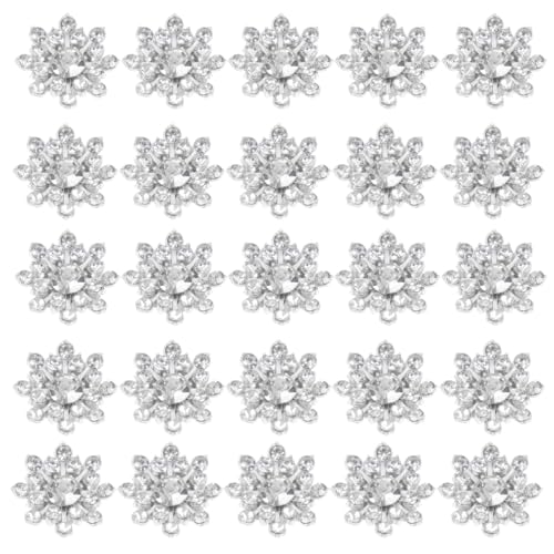Perlen- und Strass-Schneeflockenknöpfe – flache Rückseite, Blumenknöpfe, 30-teiliges silbernes Set für Bastelarbeiten von EXCEART