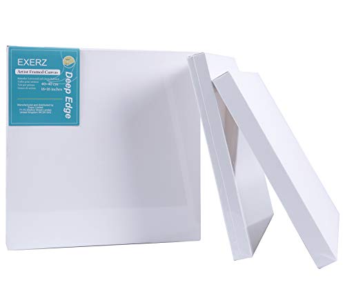 EXERZ Leinwand Tiefe Kante 4stk 40x40cm- 3,8cm Dick/ 380GSM Keilrahmen/Gerahmte Kunstleinwände/ 100% Baumwolle/Dreifach Grundiert/Säurefrei/Mittelkorn/Akademie Qualität/Acrylmalerei, Ölfarben EXERZ Leinwand Tiefe Kante 4stk 40x40cm- 3,8cm Dick/ 380GSM Keilrahmen/Gerahmte Kunstleinwände/ 100% Baumwolle/Dreifach Grundiert/Säurefrei/Mittelkorn/Akademie Qualität/Acrylmalerei, Ölfarben von EXERZ