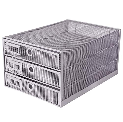 EXERZ Papier Sortierer mit 3 Schubladen/A4 Dokumente/Schubladenbox - Drahtgeflecht Büroablage/Aufbewahrung Ordner/Schnellhefter/Organisator/Schreibtisch Multifunktions(Silber) von EXERZ