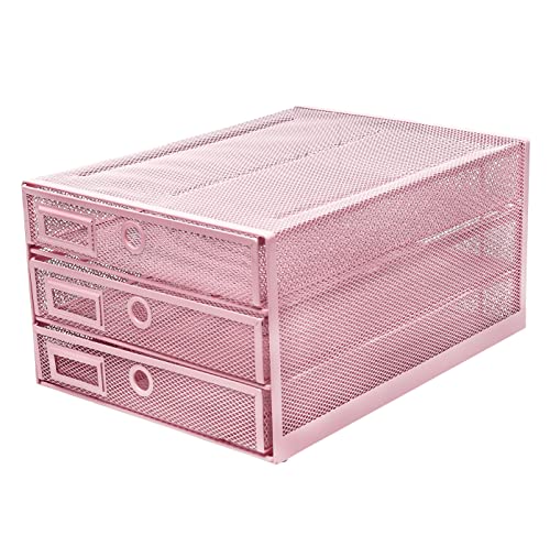 EXERZ Papier Sortierer mit 3 Schubladen/A4 Dokumente/Schubladenbox - Drahtgeflecht Büroablage/Aufbewahrung Ordner/Schnellhefter/Organisator/Schreibtisch Multifunktions (Hell-Pink) von EXERZ