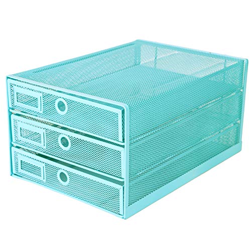EXERZ Papier Sortierer mit 3 Schubladen/A4 Dokumente/Schubladenbox - Drahtgeflecht Büroablage/Aufbewahrung Ordner/Schnellhefter/Organisator/Schreibtisch Multifunktions (Türkis) von EXERZ