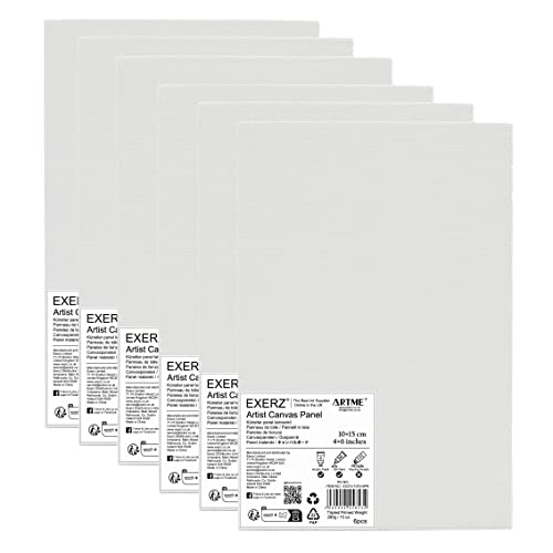 Exerz 10x15cm Malkarton 6 stk - Weiße Leinwandpanel 0.3cm dick 280GSM 100% Baumwolle - Kunstleinwandtafel für Acrylfarben, Ölfarben - Dreifach Grundiert/Ohne Säure/Mittelkörnig Exerz 10x15cm Malkarton 6 stk - Weiße Leinwandpanel 0.3cm dick 280GSM 100% Baumwolle - Kunstleinwandtafel für Acrylfarben, Ölfarben - Dreifach Grundiert/Ohne Säure/Mittelkörnig von EXERZ