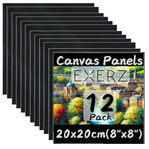 Exerz Schwarze Leinwand 20x20cm, 12er-Set Malkarton, Künstler-Leinwände aus 100% Baumwolle, 280 g/m², 0,3cm Dick, Blanko, Dreifach Grundiert, Säurefrei, Mittlere Körnung Exerz Schwarze Leinwand 20x20cm, 12er-Set Malkarton, Künstler-Leinwände aus 100% Baumwolle, 280 g/m², 0,3cm Dick, Blanko, Dreifach Grundiert, Säurefrei, Mittlere Körnung von EXERZ