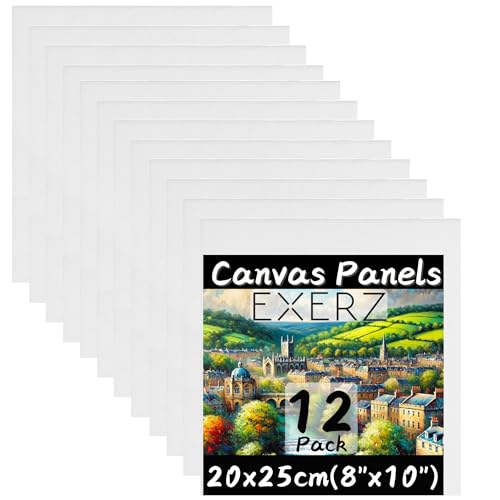 Exerz 20x25cm Malkarton 12st / Kunstleinwandtafel - 0.3cm dick 280GSM/ Vorgespannt 100% Baumwolle/dreifach grundiert/Ohne Säure/mittelkörnig - - Acrylfarben, Ölfarben von EXERZ