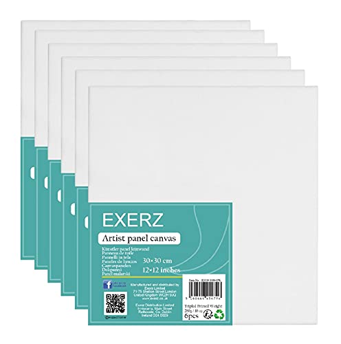 Exerz 30x30cm Malkarton 6 stk - Weiße Leinwandpanel 0.3cm dick 280GSM 100% Baumwolle - Kunstleinwandtafel für Acrylfarben, Ölfarben - Dreifach Grundiert/Ohne Säure/Mittelkörnig Exerz 30x30cm Malkarton 6 stk - Weiße Leinwandpanel 0.3cm dick 280GSM 100% Baumwolle - Kunstleinwandtafel für Acrylfarben, Ölfarben - Dreifach Grundiert/Ohne Säure/Mittelkörnig von EXERZ