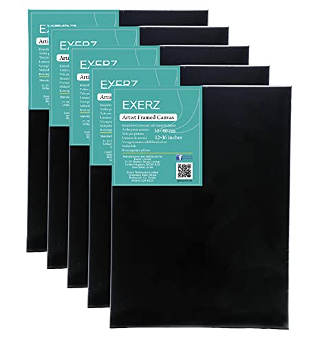 Exerz Keilrahmen Schwarz 30x40cm, 5er Set, 280 GSM, 1,7 cm Dick, 100% Baumwolle, Dreifach Grundiert, Säurefrei, Mittelkörnig, Gerahmte Kunstleinwand Exerz Keilrahmen Schwarz 30x40cm, 5er Set, 280 GSM, 1,7 cm Dick, 100% Baumwolle, Dreifach Grundiert, Säurefrei, Mittelkörnig, Gerahmte Kunstleinwand von EXERZ
