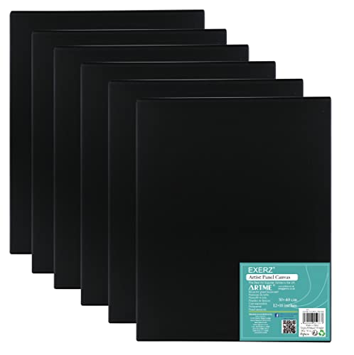 Exerz 30x40cm Malkarton 6er Set Schwarz- Leinwand-Panele 0.3cm dick 280GSM 100% Baumwolle/Weiß - Kunstleinwandtafel für Acrylfarben, Ölfarben - Dreifach Grundiert/Ohne Säure/Mittelkörnig von EXERZ