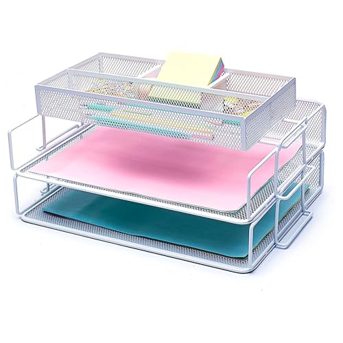 Exerz Briefablagen 2tlg/ Papiersortierer/Schreibtisch multifunktionaler Organiser/Dateihalter für Büro, Schule, Studie, 2-In-1-Schublade, Raumwunder (Weiß Plus) von EXERZ