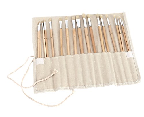 Exerz CF-03 Künstler Pinsel Set – komplettes Premium Set mit 18 Stück – Langer Griff – für Öl, Acryl, Körpermalerei und mehr – professionelle Qualität langlebige Borstenpinsel mit aufrollbarer Hülle von EXERZ