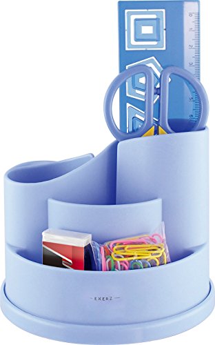 Exerz EX8286 Tisch-Organizer/Ablagesystem mit Sicherheitsschere (Nicht scharf), Lineal, Radiergummi, Büroklammern, Bürobedarf INKLUSIVE - Schreibtischset/Stiftehalter/Stifteorganisator - Blu von EXERZ