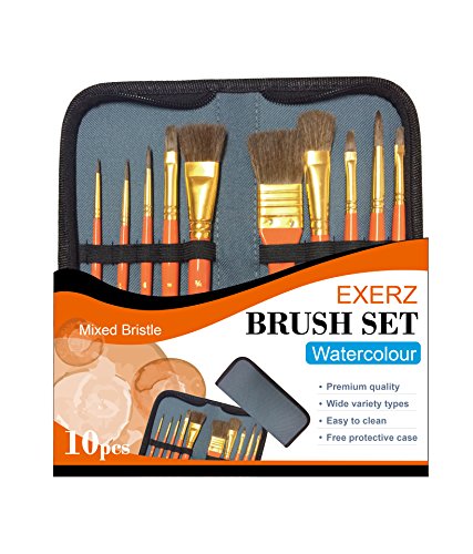 Exerz JH023 Künstler Pinsel Set – 10 Stück professionelle gemischte Borstenpinsel in Einer Reisehülle/Perfekt für Wasserfarben Acryl Gouache Exerz JH023 Künstler Pinsel Set – 10 Stück professionelle gemischte Borstenpinsel in Einer Reisehülle/Perfekt für Wasserfarben Acryl Gouache von EXERZ