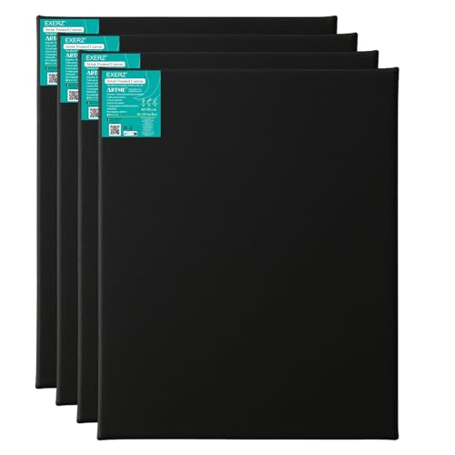Exerz Keilrahmen Schwarz 40x50cm, 4er Set, 280 GSM, 1,7 cm Dick, 100% Baumwolle, Dreifach Grundiert, Säurefrei, Mittelkörnig, Gerahmte Kunstleinwand von EXERZ