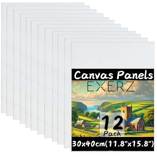 Exerz Leinwandpaneel/Malkarton 30x40cm, 12er-Set, 3mm Dick, 100% Baumwolle, 280 g/m², Dreifach Grundiert, Säurefrei, Mittlere Körnung, Öl- und Acrylfarben Exerz Leinwandpaneel/Malkarton 30x40cm, 12er-Set, 3mm Dick, 100% Baumwolle, 280 g/m², Dreifach Grundiert, Säurefrei, Mittlere Körnung, Öl- und Acrylfarben von EXERZ