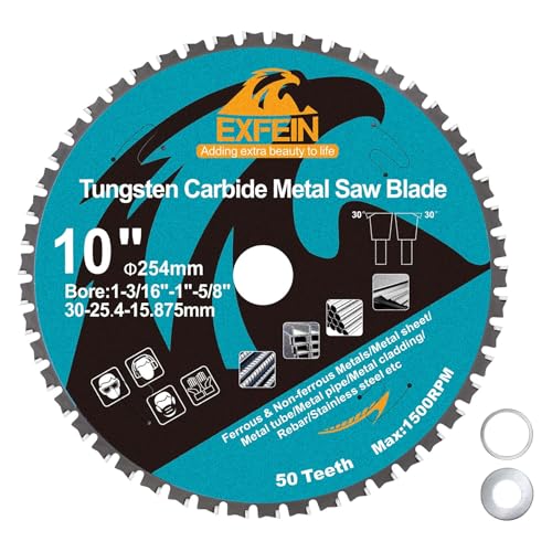 10 Zoll Metall Kreissägeblatt - EXFEIN Wolframkarbid bestückt TCT Sägeblätter mit 50 Zähnen für Stahl, Edelstahl, Nickel, Titan, Eisenmetalle, Stahlrohr von EXFEIN