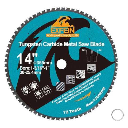 14 Zoll Metall Kreissägeblatt - EXFEIN Wolframkarbid bestückt TCT Sägeblätter mit 72 Zähnen für Stahl, Edelstahl, Nickel, Titan, Eisenmetalle, Stahlrohr von EXFEIN