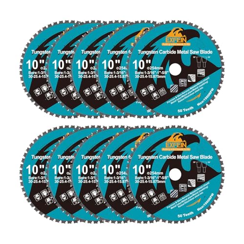 25,4 cm Metall-Kreissägeblatt - 10er-Pack EXFEIN Wolframkarbidbestückte TCT-Sägeblätter mit 50 Zähnen für Stahl, Edelstahl, Nickel, Titan, Eisenmetalle, Stahlrohr 25,4 cm Metall-Kreissägeblatt - 10er-Pack EXFEIN Wolframkarbidbestückte TCT-Sägeblätter mit 50 Zähnen für Stahl, Edelstahl, Nickel, Titan, Eisenmetalle, Stahlrohr von EXFEIN