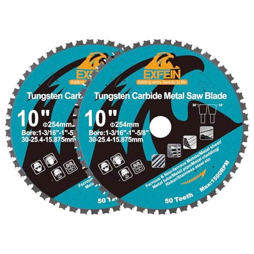 25,4 cm Metall-Kreissägeblatt - 2er-Pack EXFEIN Wolframkarbidbestückte TCT-Sägeblätter mit 50 Zähnen für Stahl, Edelstahl, Nickel, Titan, Eisenmetalle, Stahlrohr 25,4 cm Metall-Kreissägeblatt - 2er-Pack EXFEIN Wolframkarbidbestückte TCT-Sägeblätter mit 50 Zähnen für Stahl, Edelstahl, Nickel, Titan, Eisenmetalle, Stahlrohr von EXFEIN