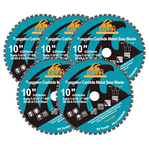 25,4 cm Metall-Kreissägeblatt - 5er-Pack EXFEIN Wolframkarbidbestückte TCT-Sägeblätter mit 50 Zähnen für Stahl, Edelstahl, Nickel, Titan, Eisenmetalle, Stahlrohr 25,4 cm Metall-Kreissägeblatt - 5er-Pack EXFEIN Wolframkarbidbestückte TCT-Sägeblätter mit 50 Zähnen für Stahl, Edelstahl, Nickel, Titan, Eisenmetalle, Stahlrohr von EXFEIN