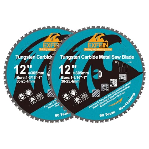 30,5 cm Metall-Kreissägeblatt - 2er-Pack EXFEIN Wolframkarbidbestückte TCT-Sägeblätter mit 60 Zähnen für Stahl, Edelstahl, Nickel, Titan, Eisenmetalle, Stahlrohr 30,5 cm Metall-Kreissägeblatt - 2er-Pack EXFEIN Wolframkarbidbestückte TCT-Sägeblätter mit 60 Zähnen für Stahl, Edelstahl, Nickel, Titan, Eisenmetalle, Stahlrohr von EXFEIN