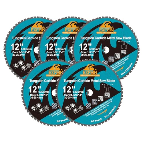 30,5 cm Metall-Kreissägeblatt - 5er-Pack EXFEIN Wolframkarbidbestückte TCT-Sägeblätter mit 60 Zähnen für Stahl, Edelstahl, Nickel, Titan, Eisenmetalle, Stahlrohr 30,5 cm Metall-Kreissägeblatt - 5er-Pack EXFEIN Wolframkarbidbestückte TCT-Sägeblätter mit 60 Zähnen für Stahl, Edelstahl, Nickel, Titan, Eisenmetalle, Stahlrohr von EXFEIN
