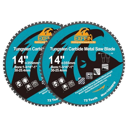 35,6 cm Metall-Kreissägeblatt - 2er-Pack EXFEIN Wolframkarbidbestückte TCT-Sägeblätter mit 72 Zähnen für Stahl, Edelstahl, Nickel, Titan, Eisenmetalle, Stahlrohr 35,6 cm Metall-Kreissägeblatt - 2er-Pack EXFEIN Wolframkarbidbestückte TCT-Sägeblätter mit 72 Zähnen für Stahl, Edelstahl, Nickel, Titan, Eisenmetalle, Stahlrohr von EXFEIN