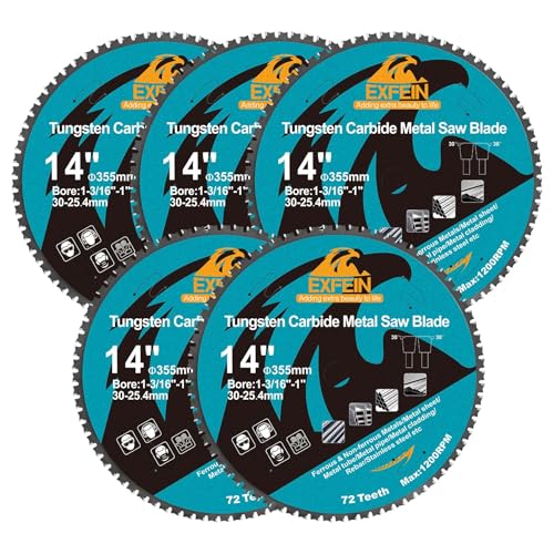 35,6 cm Metall-Kreissägeblatt – 5er-Pack EXFEIN Wolframkarbidbestückte TCT-Sägeblätter mit 72 Zähnen für Stahl, Edelstahl, Nickel, Titan, Eisenmetalle, Stahlrohr 35,6 cm Metall-Kreissägeblatt – 5er-Pack EXFEIN Wolframkarbidbestückte TCT-Sägeblätter mit 72 Zähnen für Stahl, Edelstahl, Nickel, Titan, Eisenmetalle, Stahlrohr von EXFEIN