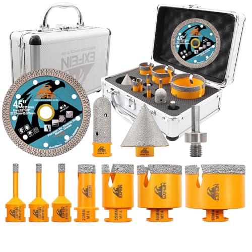 Diamant Fliesenbohrer Set 11 Stücke, EXFEIN M14 Diamant Lochsäge 6/6/8/20/35/50/68mm + 20mm Fingerfräser, 50mm Fasenfräser,115mm Diamantscheibe, Adapter für Fliesen Keramik Porzellan Marmor Granit Diamant Fliesenbohrer Set 11 Stücke, EXFEIN M14 Diamant Lochsäge 6/6/8/20/35/50/68mm + 20mm Fingerfräser, 50mm Fasenfräser,115mm Diamantscheibe, Adapter für Fliesen Keramik Porzellan Marmor Granit von EXFEIN