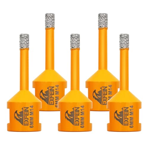 EXFEIN Diamant Fliesenbohrer 6mm - 5 stücke M14 Diamantbohrer Lochsäge für Fliesen Porzellan Keramik Marmor Granit Bohrungen, für Winkelschleifer von EXFEIN